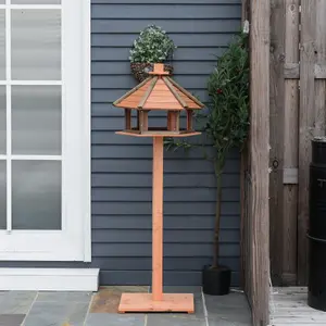 PawHut Wooden Bird Feeder Bird Table with Roof for Outside Use Brown 130cm