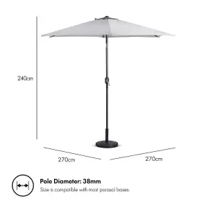 VonHaus Parasol 2.7M, Garden Umbrella, Sun Shade Canopy with Hand Crank, Tilt Function, UV30+ Protection, Air Vent, Steel Frame