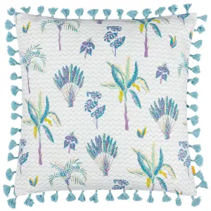 furn. Chamae Floral Tasselled 100% Cotton Feather Filled Cushion