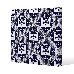 Egyptian Hieroglyphs in Navy (Canvas Print) / 90 x 90 x 4cm