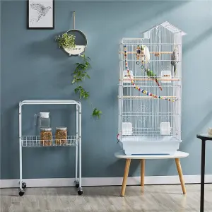 Yaheetech White Rolling Metal Bird Cage with Detachable Stand