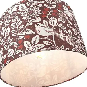 Autumnal Themed Burgundy 12 Lamp Shade with Floral Decoration and Sitting Birds