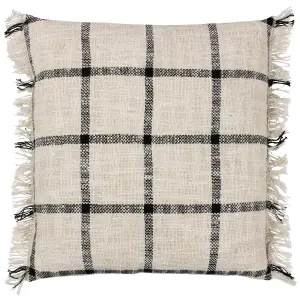 Yard Beni Check Fringed Polyester Filled Cushion