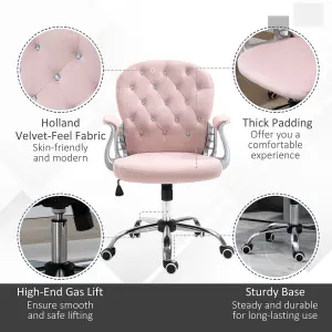 Vinsetto Office Chair Velour Diamond Tufted Padded Ergonomic 360 Swivel Pink