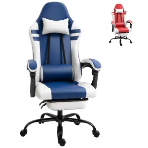 Vinsetto Gaming Chair w/ Headrest, Footrest, Racing Gamer Recliner, Blue White