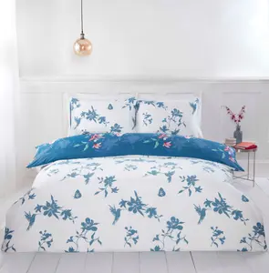 Hummingbird Microfibre Floral Polyester Duvet Set With Pillowcase