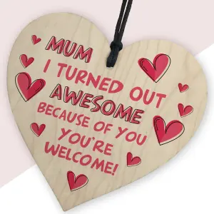 Red Ocean Funny Hilarious Mothers Day Birthday Gift For Mum From Daughter Son Wooden Heart With Funny Message For Mum