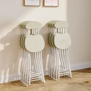 Dining Chair Set of 2 Compact White Wooden Folding Dining Chairs with Metal Legs