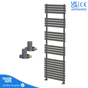 Designer Delta Anthracite Flat Panel Towel Radiator Heated Ladder Rail - 1742 x 500mm - Straight Manual Square Valve Pair