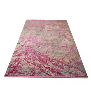 Pink Abstract Modern Kilim Machine Made Easy to Clean Viscose Polyester Rug for Living Room Bedroom and Dining Room-160cm X 230cm