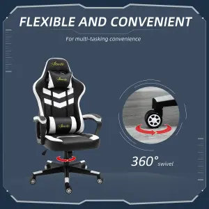 Vinsetto Racing Gaming Chair with Lumbar Support, Headrest, Swivel Wheel, PVC Leather Gamer Desk, Black White