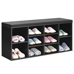 Costway Wooden Shoe Bench Hallway Shoe Storage Rack Cabinet Organizer w/ Seat Cushion