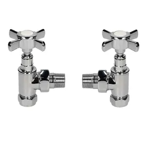 Kartell Pair Of Traditional Cross Head Radiator Angled Valves Chrome on Brass