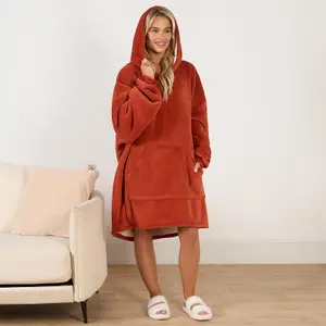 Sienna Hoodie Blanket Ultra Plush Wearable Sherpa Oversize - Rust Orange