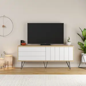 Decortie Picadilly Modern TV Unit Multimedia Centre Storage Cabinet Oak White 139cm for 55" TV