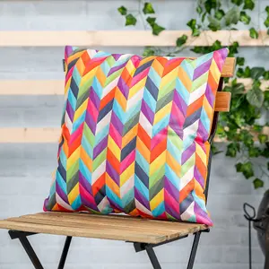 Veeva Indoor Outdoor Cushion Set of 4 Rainbow Chevron Water Resistant Cushions