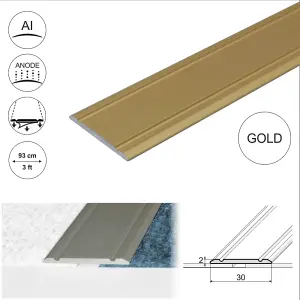 A02 930mm x 30mm 2.7mm Anodised Aluminium Flat Self Adhesive Door Threshold Strip - Gold, 0.93m