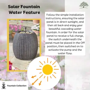 Solar Fountain Water Feature Rattan Effect Garden Outdoor Decor Patio 45cm