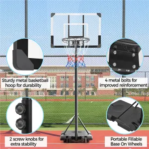 Yaheetech Black Portable Basketball System with Adjustable Height Pole and Wheels 82cmL x 57cmW