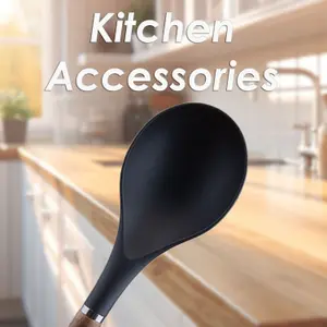 Solid Spoon Wood Handle Acacia Wooden Heat Resistant Solid Spoon Black