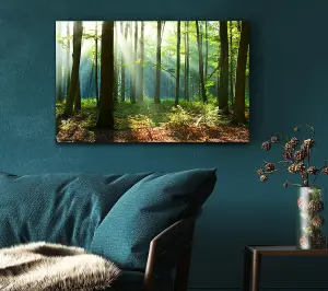 Woodland Blues And Greens Canvas Print Wall Art - Medium 20 x 32 Inches