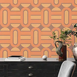 AS Creation Retro 70's Shape Pattern Orange Wallpaper Textured Paste The Wall