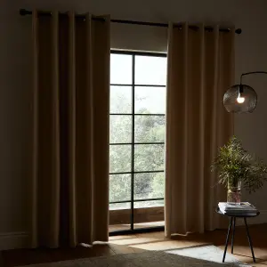 Catherine Lansfield Faux Silk 46x72 Inch Blackout Thermal Insulating Eyelet Curtains Two Panels Champagne Gold