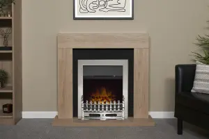 Adam Malmo Fireplace in Oak & Black with Blenheim Electric Fire in Chrome, 39 Inch