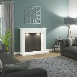 Be Modern Fontwell White marble & Slate effect Fire surround set with Lights included