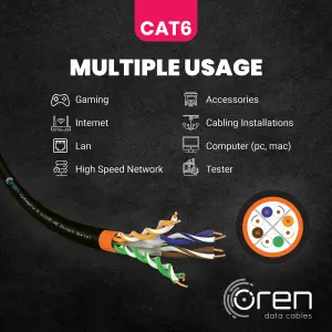 Oren CAT6 Outdoor Ethernet Cable 100M - Direct Burial - 23 AWG Pure Copper Wire - 400 MHz Bandwidth UTP, LAN Network Cable