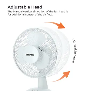 Geepas 9inch Table Fan - 25W Electric Portable Desktop Cooling Fan for Desk Home or Office Use 2 Speed Settings