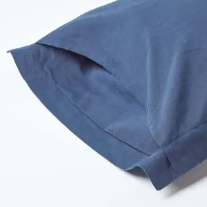 Homescapes Navy Blue Linen Oxford Pillowcase, Standard