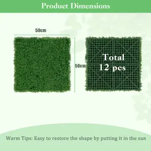 COSTWAY 12 Pcs 50 x 50cm Faux Green Moss Panels Artificial Grass Wall Pane