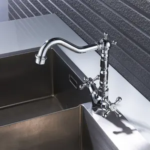 Nes Home Victorian Traditional Twin Cross Handle Kitchen Sink Mono Mixer Tap