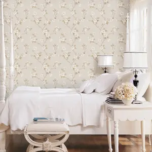 Galerie Palazzo Cream Dogwood Floral Embossed Wallpaper