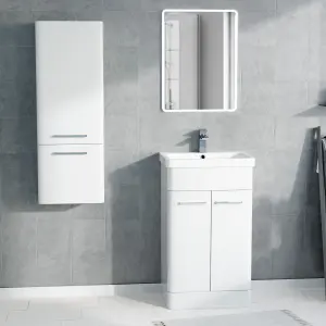 Nes Home 500mm Freestanding White Basin Vanity & 350mm Wall Hung Tall Cabinet