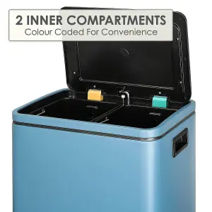 CALITEK Recycling Bin 30 litres with 2 Compartment 2 x 15 Waste Separation System Blue