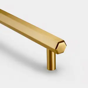 Satin Brass Hexagonal Cabinet T Bar Handle - Solid Brass - Hole Centre 128mm - SE Home