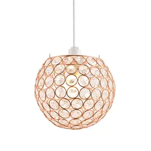 Modern Round Copper Globe Easy Fit Pendant Shade with Small Clear Acrylic Beads