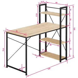 Desk Hershey - integrated shelf with 3 compartments - industrial wood light, oak Sonoma