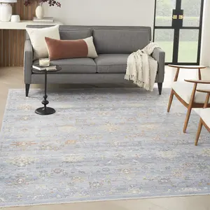 Blue Ivory Floral Kilim Bordered Traditional Rug For Dining Room Bedroom & Living Room-160cm X 229cm