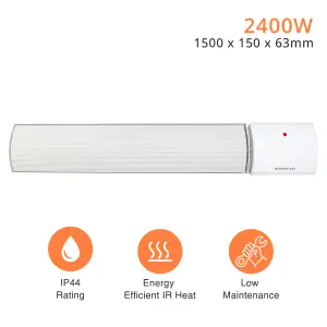 Mirrorstone 2400w Helios Infrared Bar Heater In White Finish, Wall/Ceiling Mount, Indoor Electric Heater