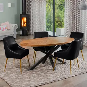 Dosenna Oval Dining Table Set with 4 Lograto Faux Leather Chairs - Black