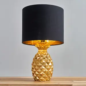 ValueLights Contemporary Pineapple Design Gold Effect Table Lamp With Black Shade