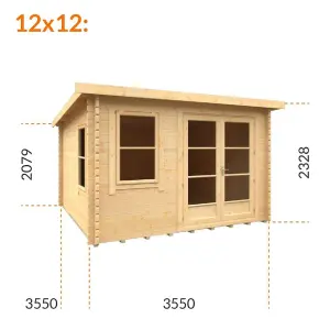 12ft x 12ft (3550mm x 3550mm) Horsforth "The Dakota" 44mm Log Cabin With 2 Opening Windows