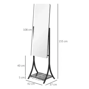 HOMCOM Freestanding Full Length Mirror Adjustable Full Body Mirror w/ Shelf