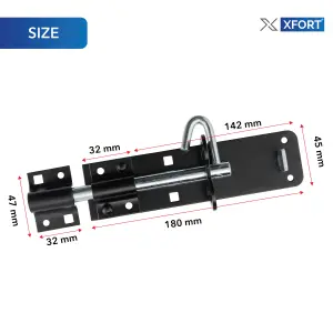 XFORT 2 Pack Brenton Padbolt 150mm (6"), Black