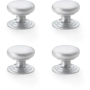 4 PACK - Stepped Round Door Knob - Satin Chrome 32mm Classic Kitchen Cabinet Pull Handle