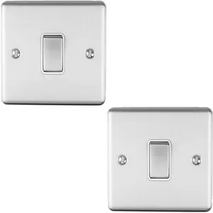 2 PACK 1 Gang Single INTERMEDIATE Light Switch SATIN STEEL & White 10A Rocker