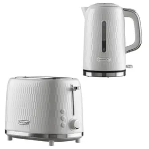 Daewoo White Hive Retro Matching Kettle and Toaster Set 3KW Rapid Boil 1.7 Litre 2 Slice with Crumb Tray SDA2671GE